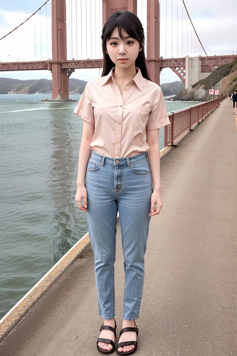 36345-2442192177-_lora_emi_kurita_obj20_0.5_, full_body, standing, sandals, (shirt), pants, (golden gate bridge), (emi_kurita_ 1.3), perfect face..jpg